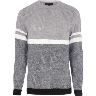 Grey colour block jumper